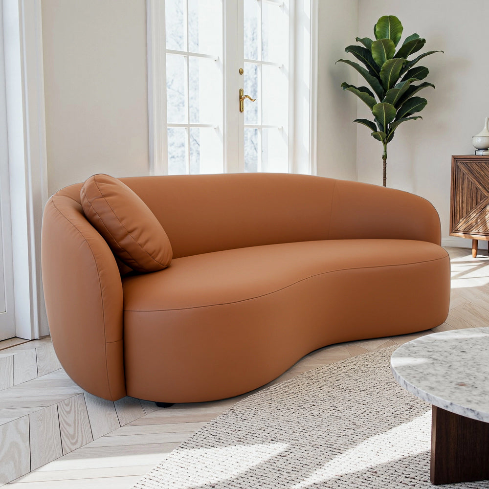Vista Cognac Vegan Leather Japandi Mid-Century Modern Sofa - MidinMod