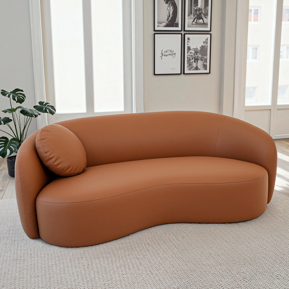 Vista Cognac Vegan Leather Japandi Mid-Century Modern Sofa - MidinMod