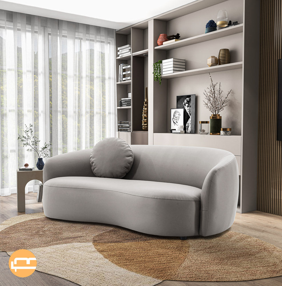 Vista Grey Leather Japandi Sofa