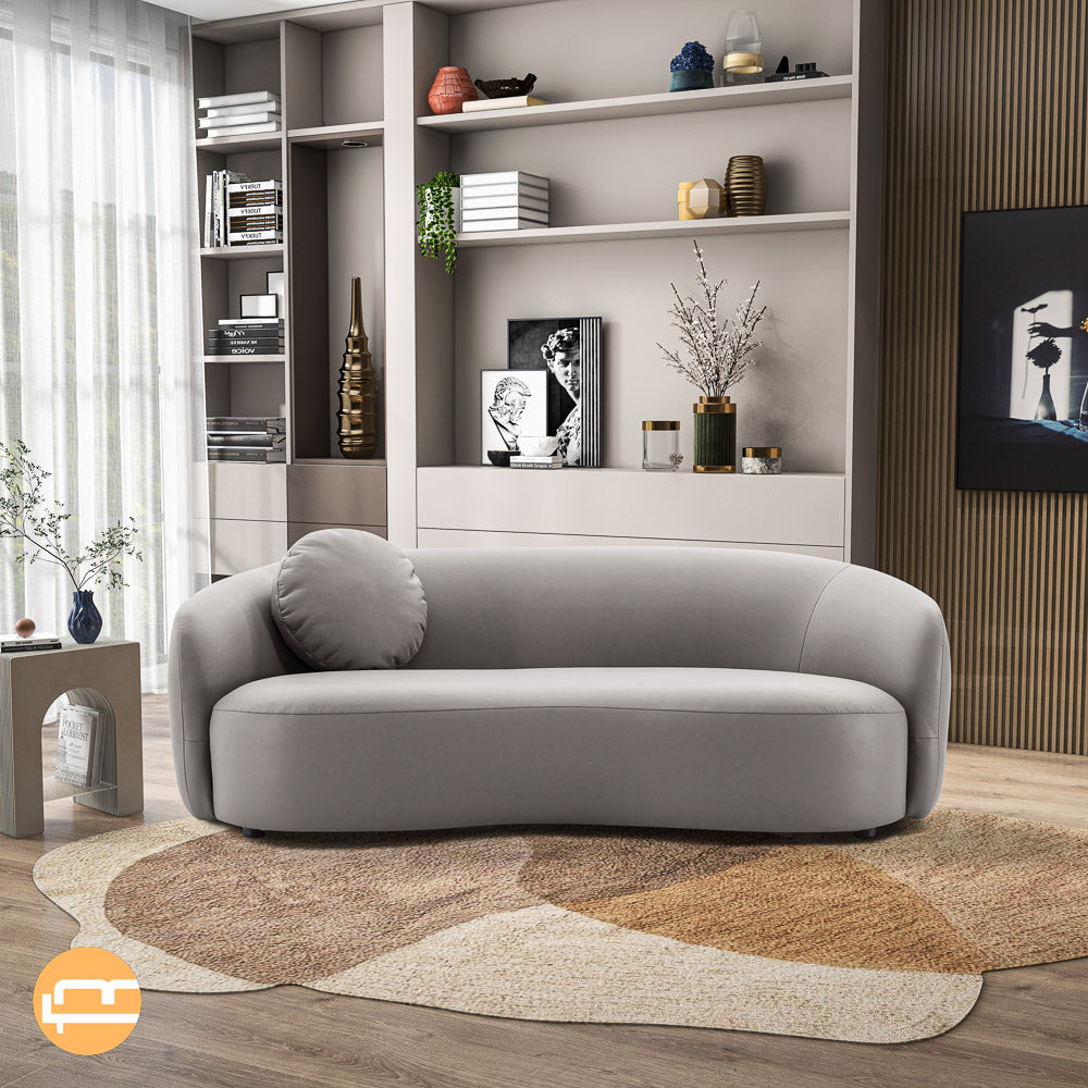 Vista Grey Leather Japandi Sofa