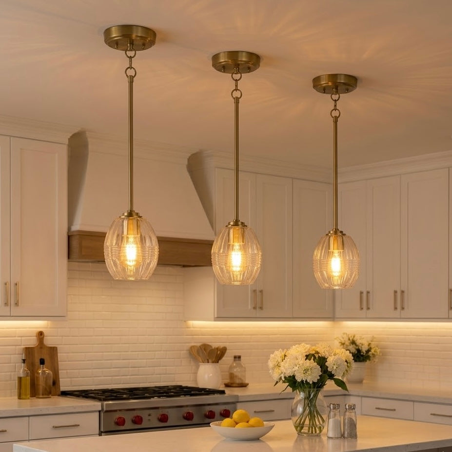 Vista Single Pendant Chain Hanging Light | Satin Brass and Clear Glass | MidinMod
