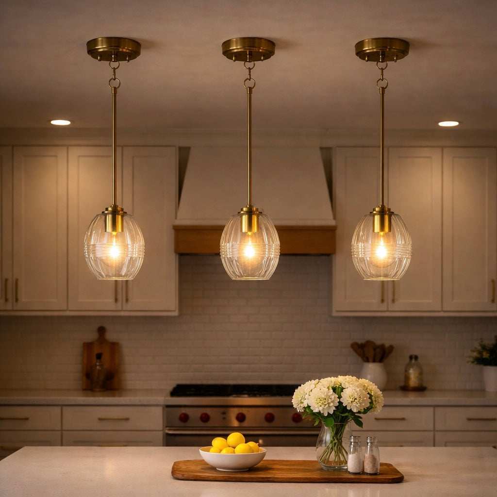 Vista Single Pendant Chain Hanging Light | Satin Brass and Clear Glass | MidinMod