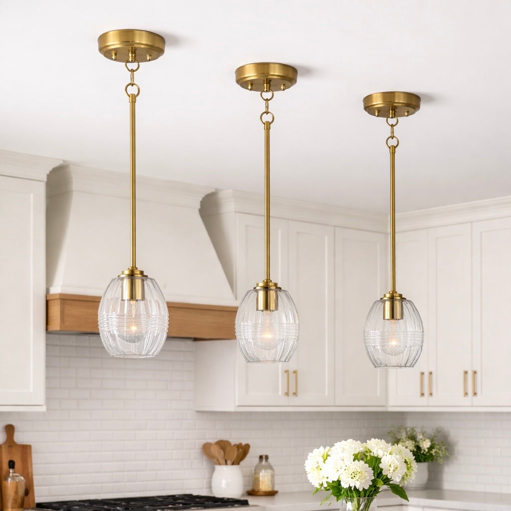 Vista Single Pendant Chain Hanging Light | Satin Brass and Clear Glass | MidinMod