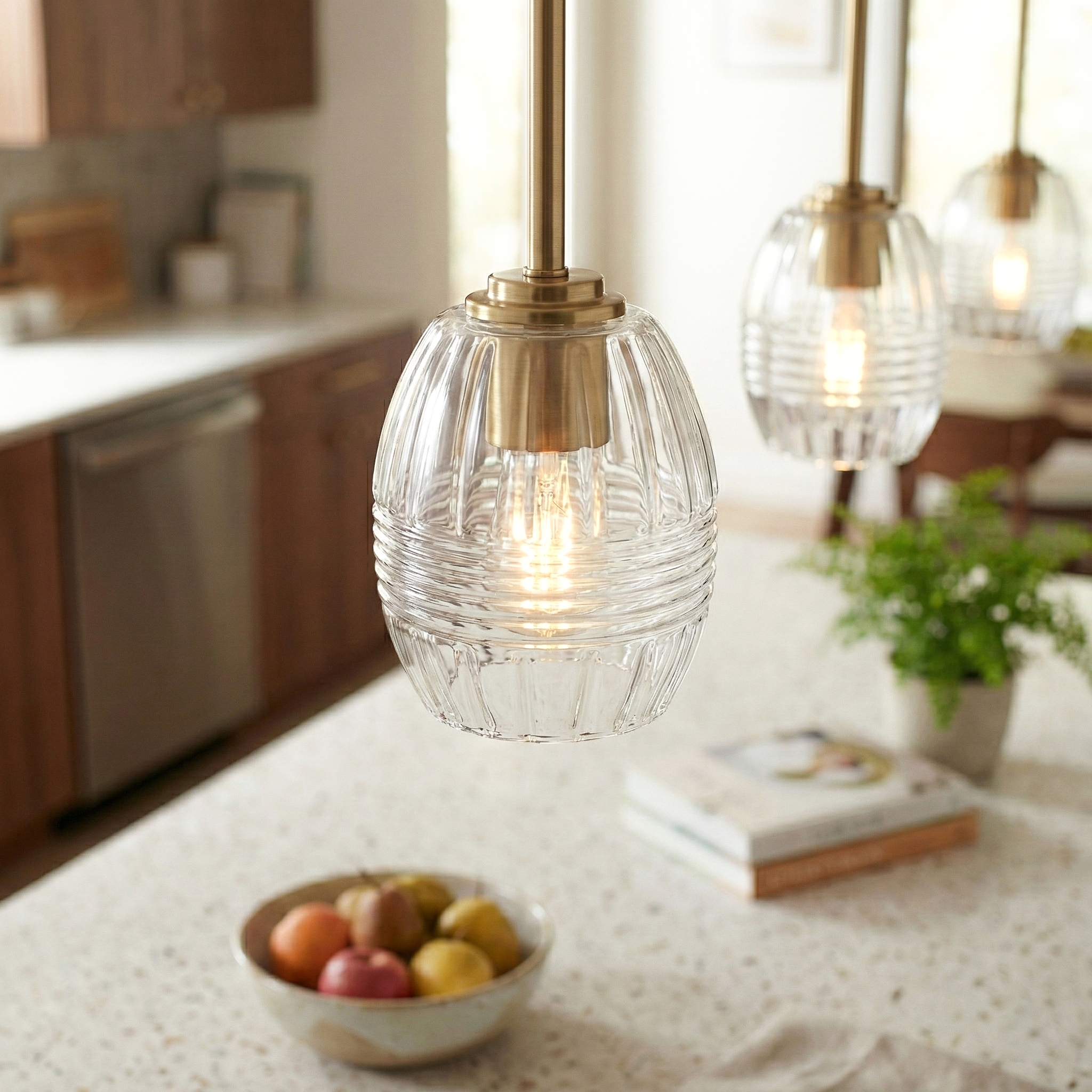 Vista Single Pendant Chain Hanging Light with Clear Glass - Satin Brass - MidinMod