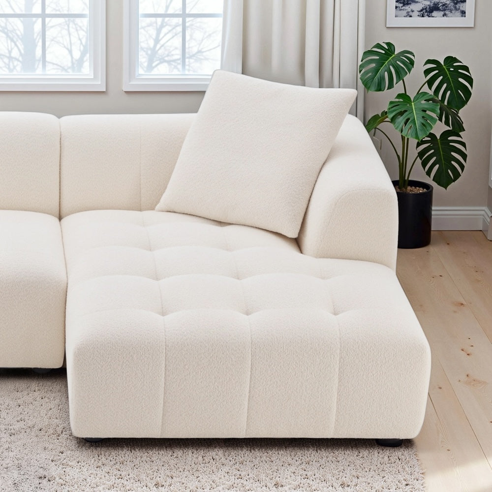 Wade Mid-Century Modern Ivory Boucle Right Sectional Sofa - MidinMod