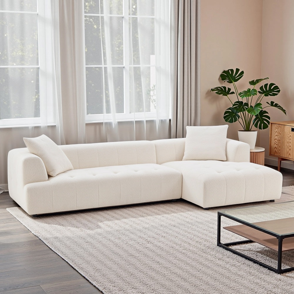 Wade Mid-Century Modern Ivory Boucle Right Sectional Sofa - MidinMod
