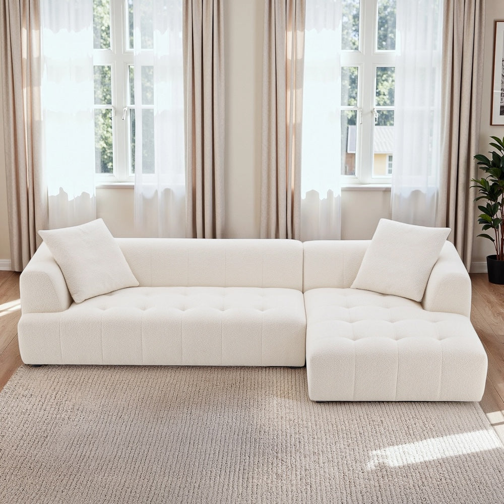 Wade Mid-Century Modern Ivory Boucle Right Sectional Sofa - MidinMod