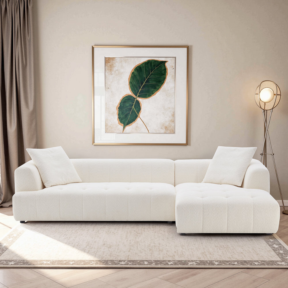 Wade Mid-Century Modern Ivory Boucle Right Sectional Sofa - MidinMod