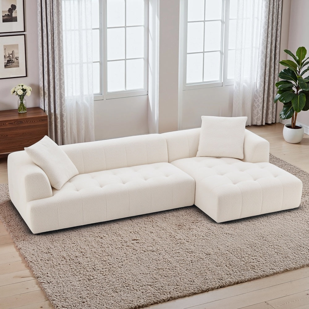 Wade Mid-Century Modern Ivory Boucle Right Sectional Sofa - MidinMod