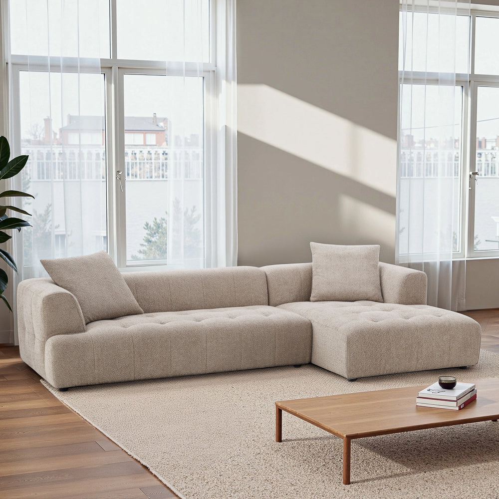 Wade Mid-Century Modern Mocha Boucle Right Sectional Sofa - MidinMod
