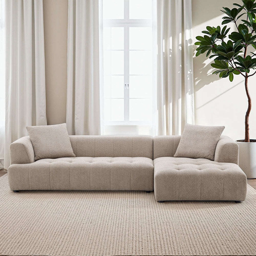 Wade Mid-Century Modern Mocha Boucle Right Sectional Sofa - MidinMod