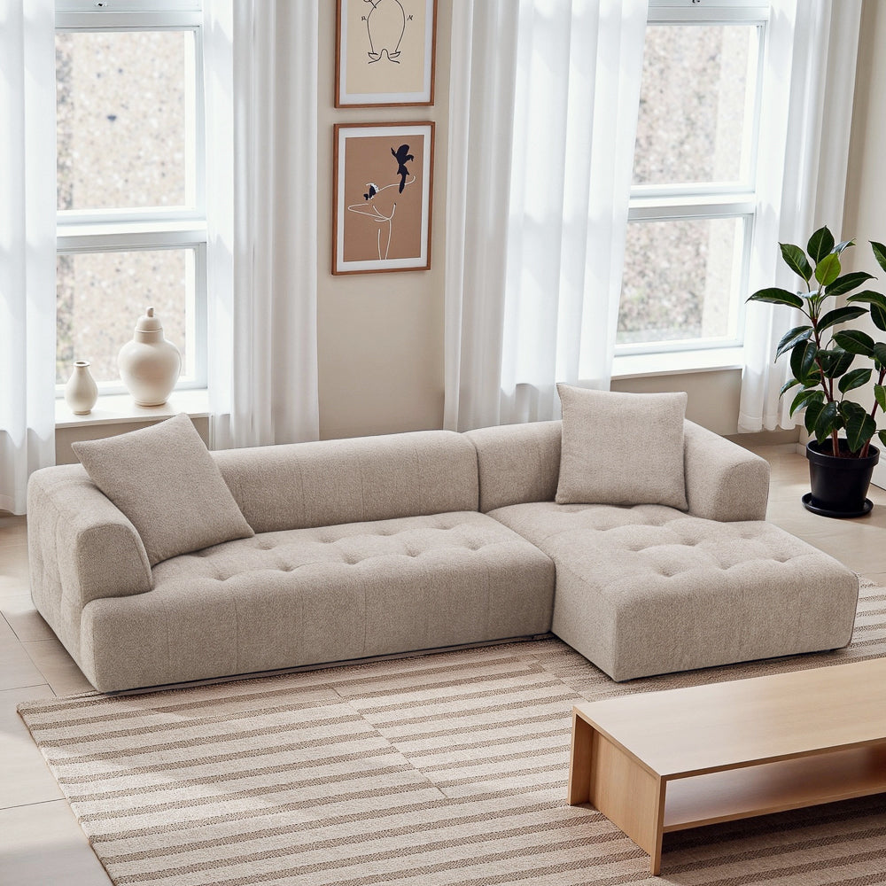 Wade Mid-Century Modern Mocha Boucle Right Sectional Sofa - MidinMod