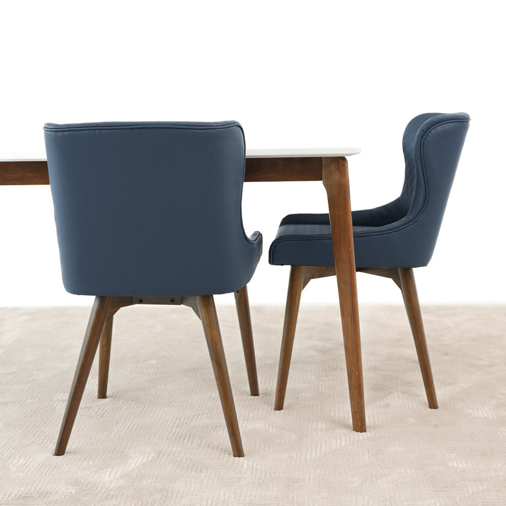 Waller Dining Chair Set of 2 - Navy Blue Vegan Leather