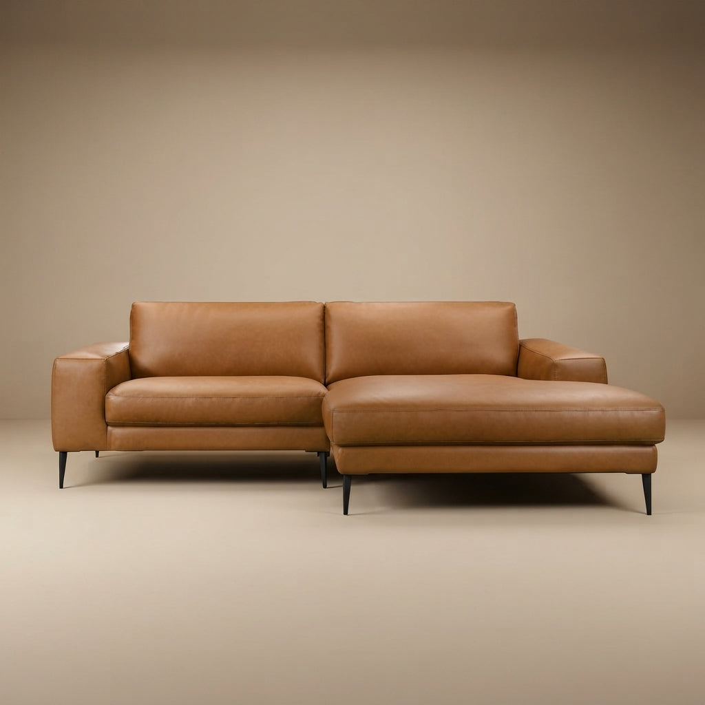 Walton Right-Facing Cognac Vegan Leather Sectional Sofa - MidinMod