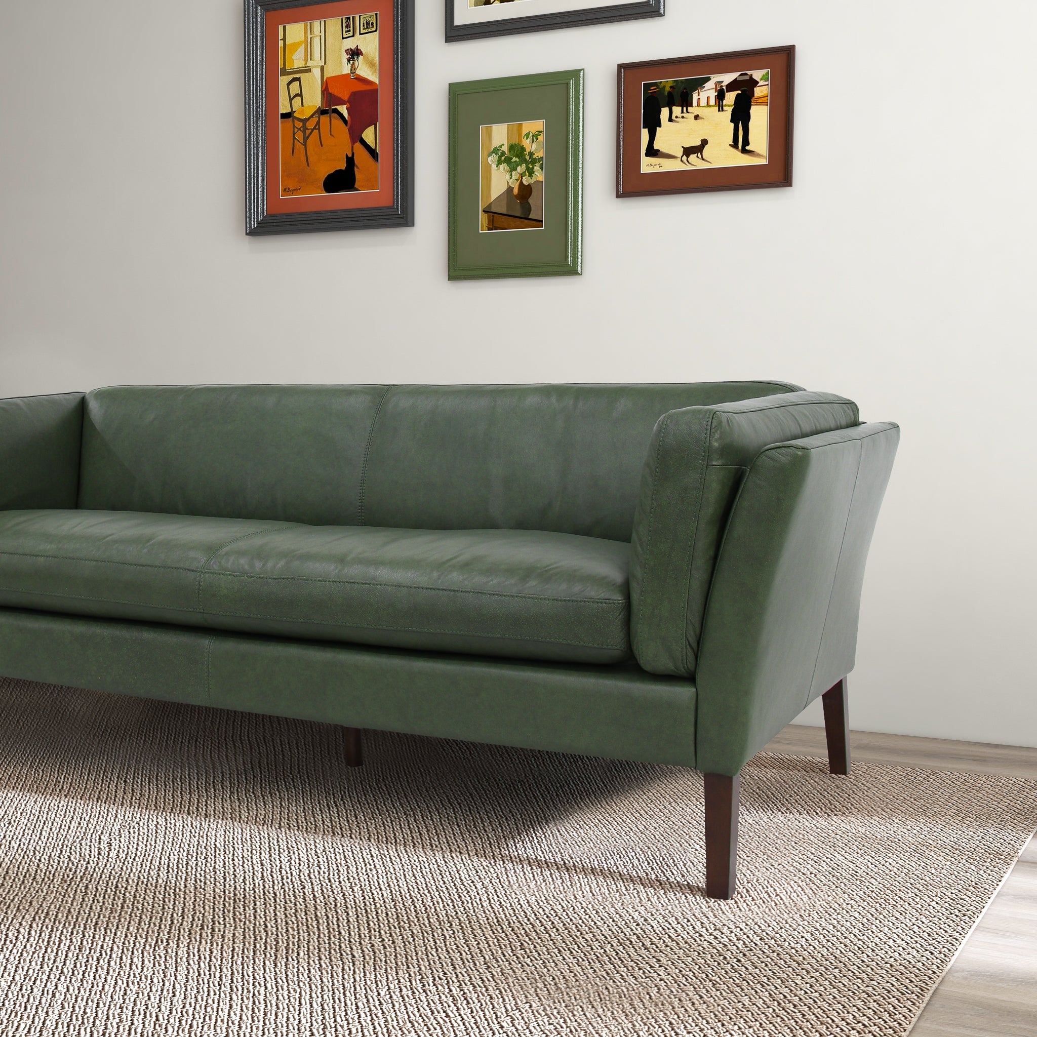Warner Green Leather Sofa - MidinMod