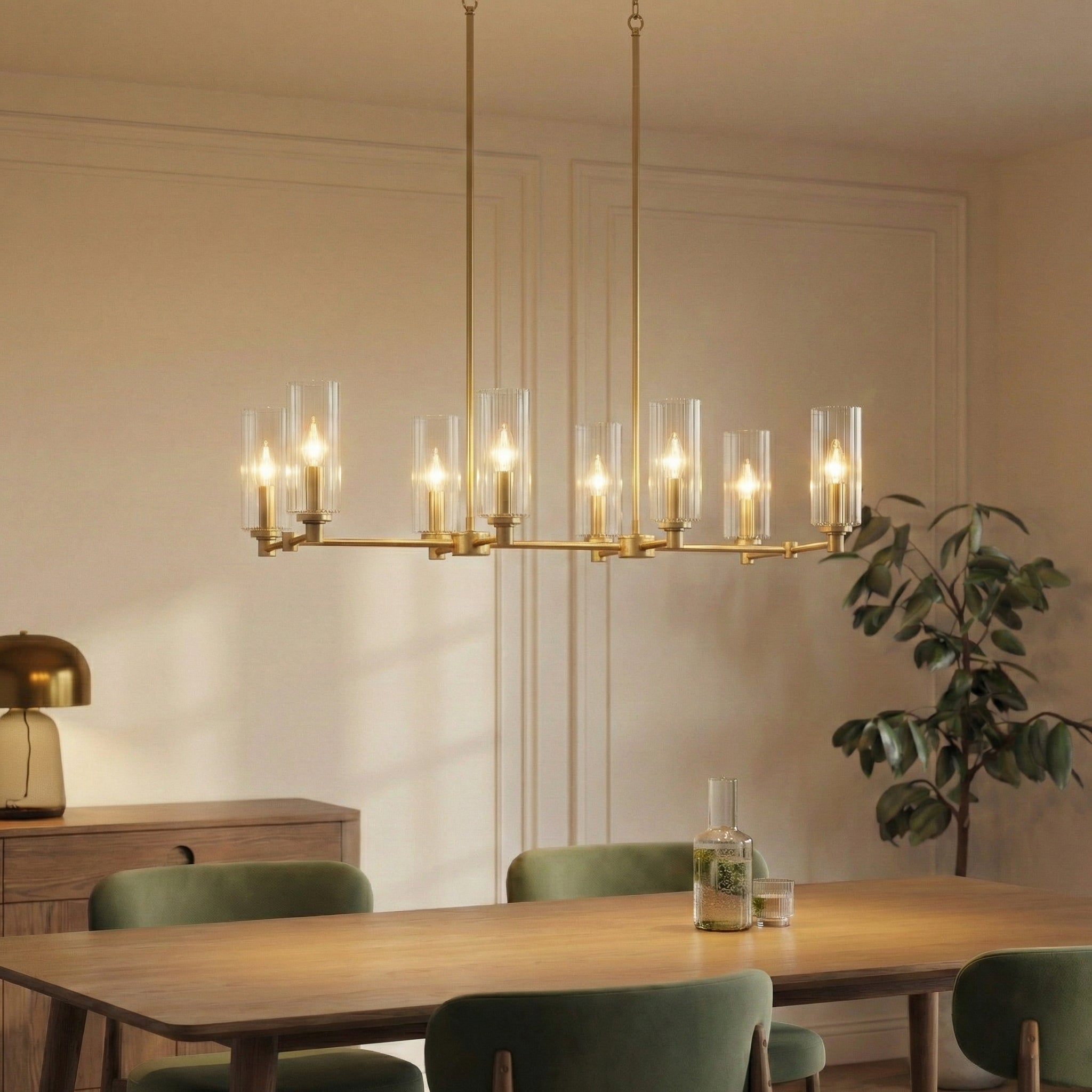 Willow 8-Light Island Pendant | Satin Brass with Clear Ribbed Glass | MidinMod