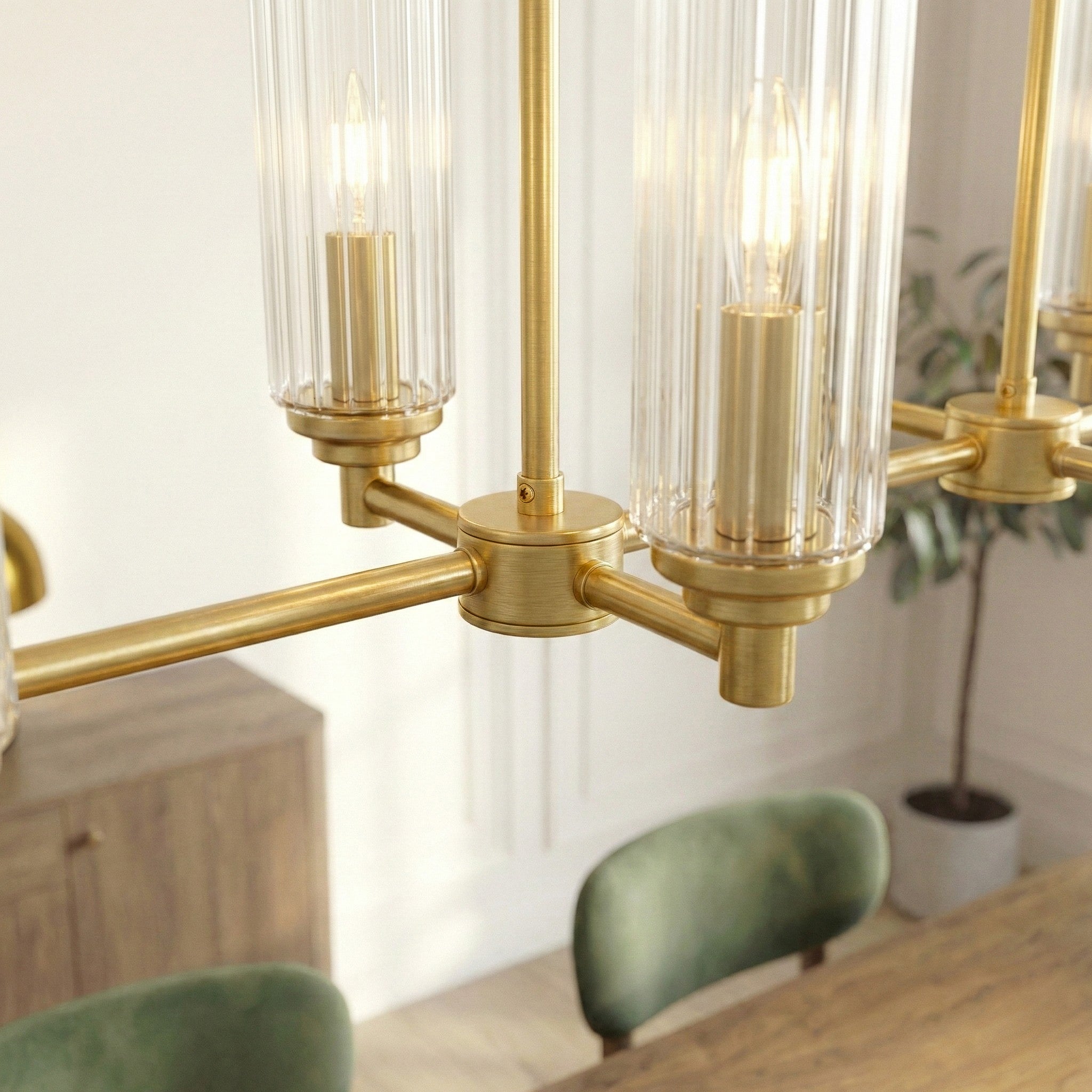 Willow 8-Light Island Pendant | Satin Brass with Clear Ribbed Glass | MidinMod