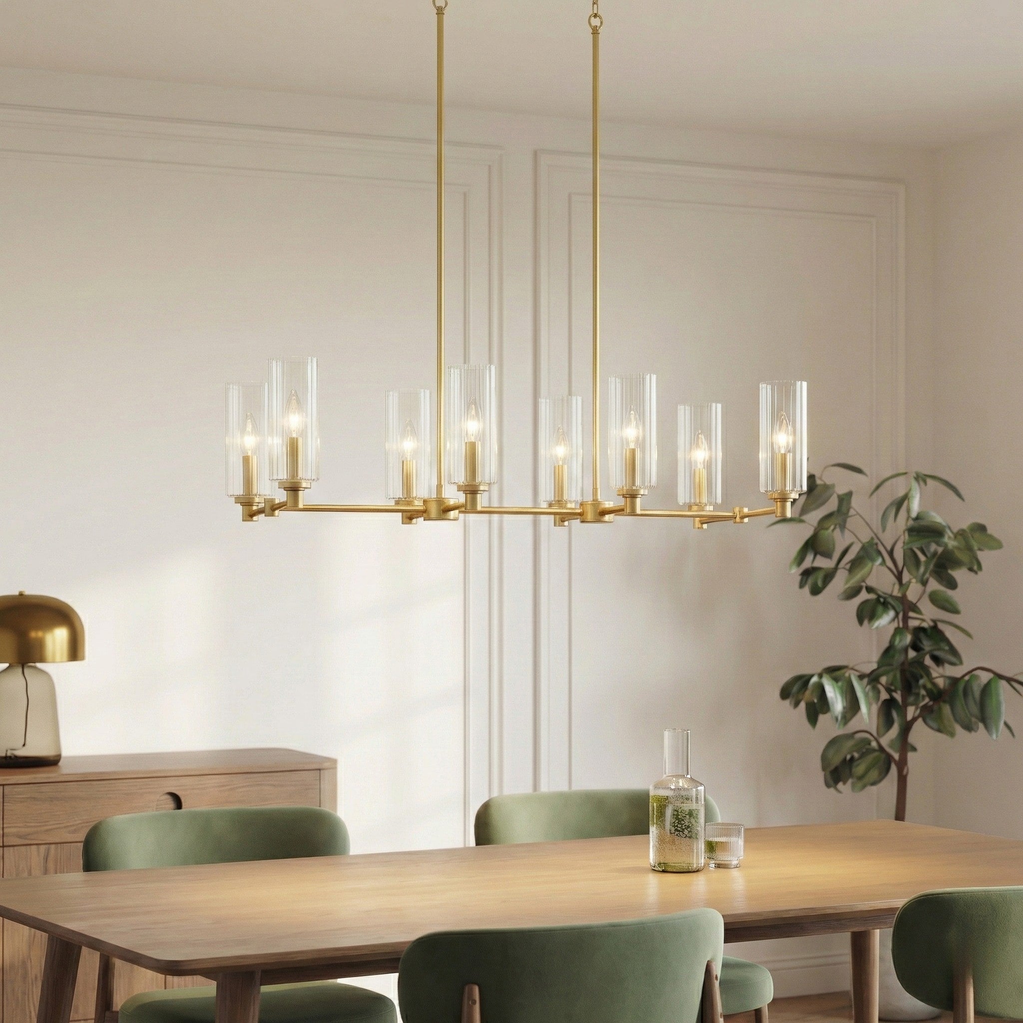 Willow 8-Light Island Pendant | Satin Brass with Clear Ribbed Glass | MidinMod