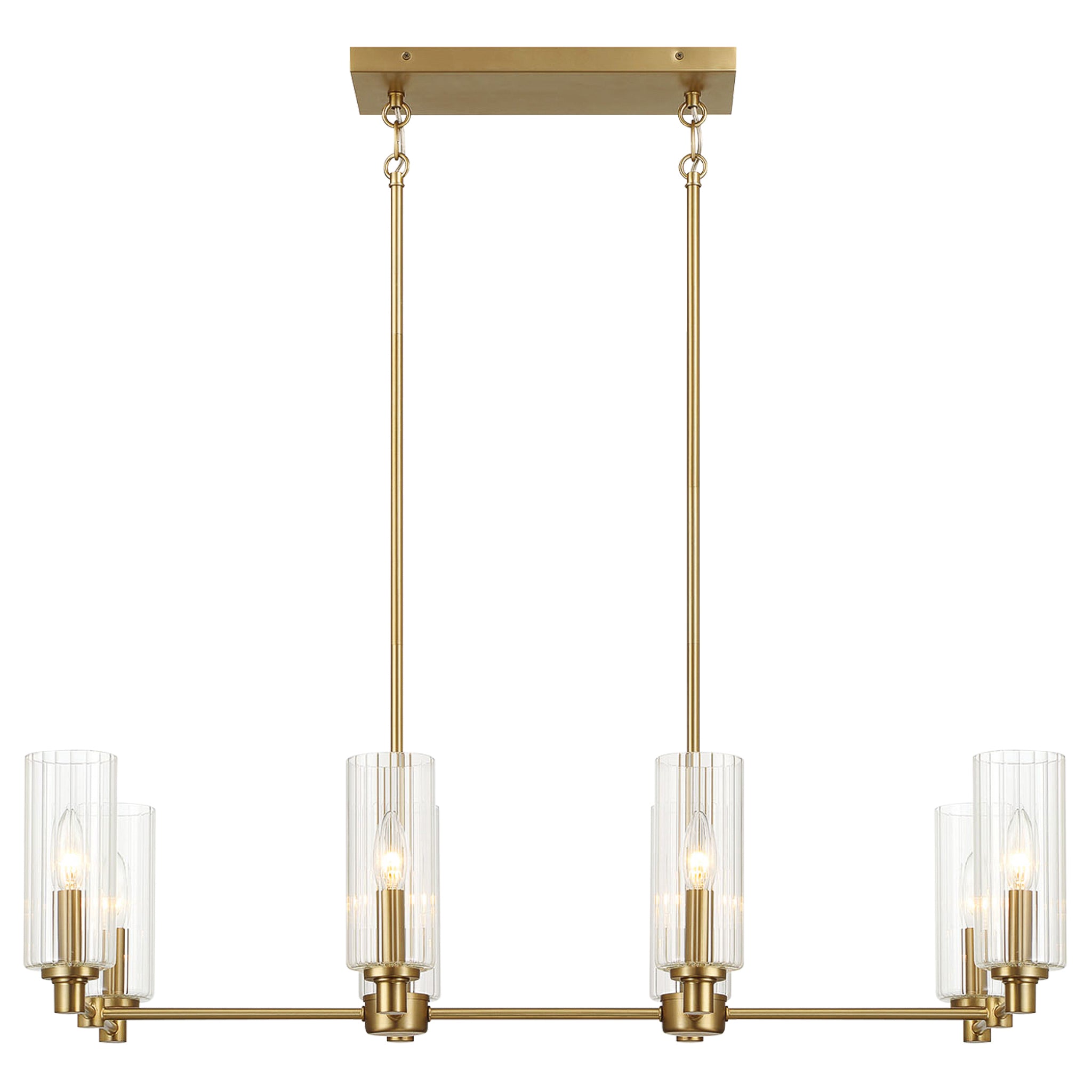 Willow 8-Light Island Pendant | Satin Brass with Clear Ribbed Glass | MidinMod