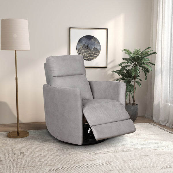Wimberley Light Gray Suede Swivel Glider Recliner Chair | MidinMod