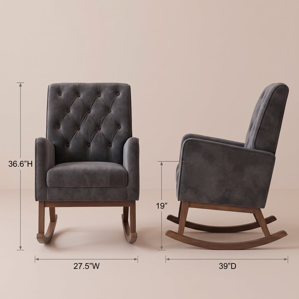 Windsor Rocking Chair | Dark Grey Velvet & Performance Modern Seating | MidinMod