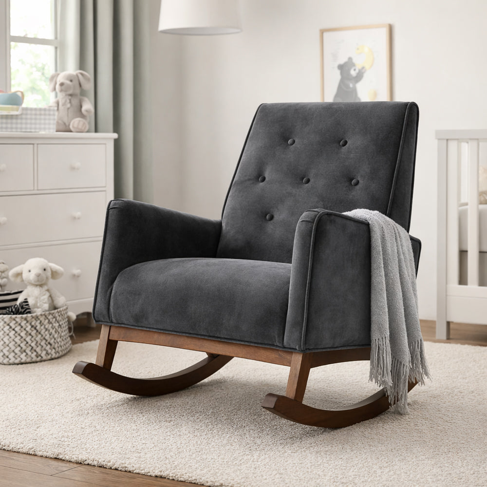 TON Windsor chair② Windsor Rocking Chair | Dark Grey Velvet & Performance Modern