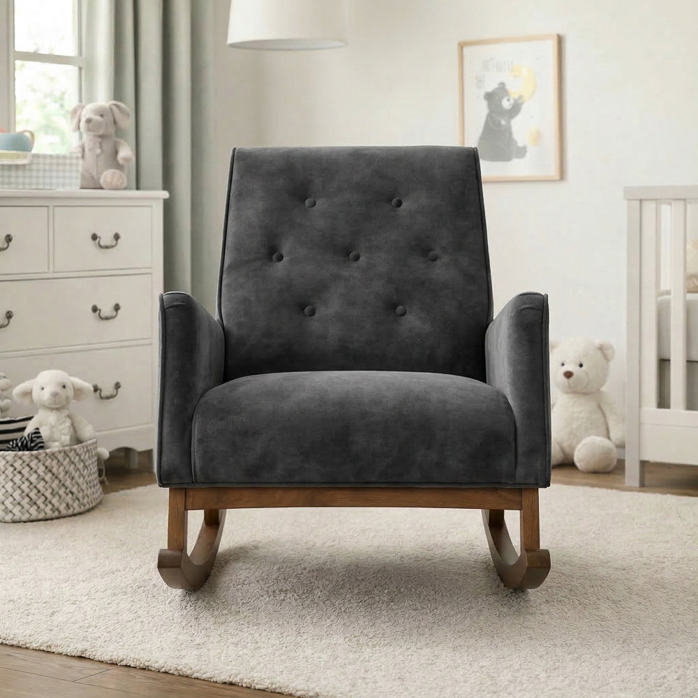 Windsor Rocking Chair | Dark Grey Velvet & Performance Modern Seating | MidinMod