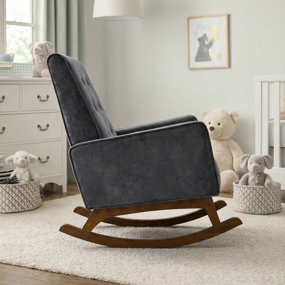 Windsor Rocking Chair | Dark Grey Velvet & Performance Modern Seating | MidinMod