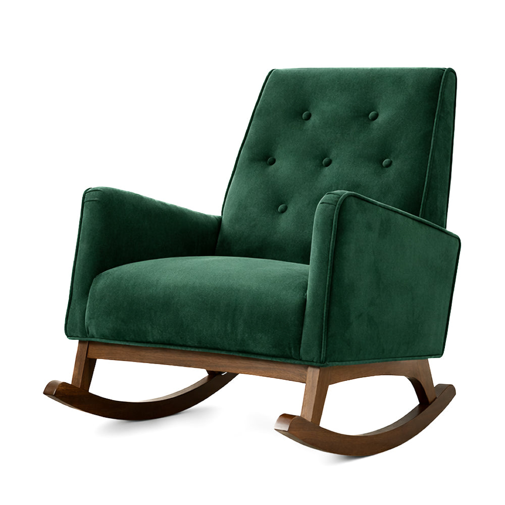 Windsor Rocking Chair | Green Velvet & Solid Wood Legs | MidinMod