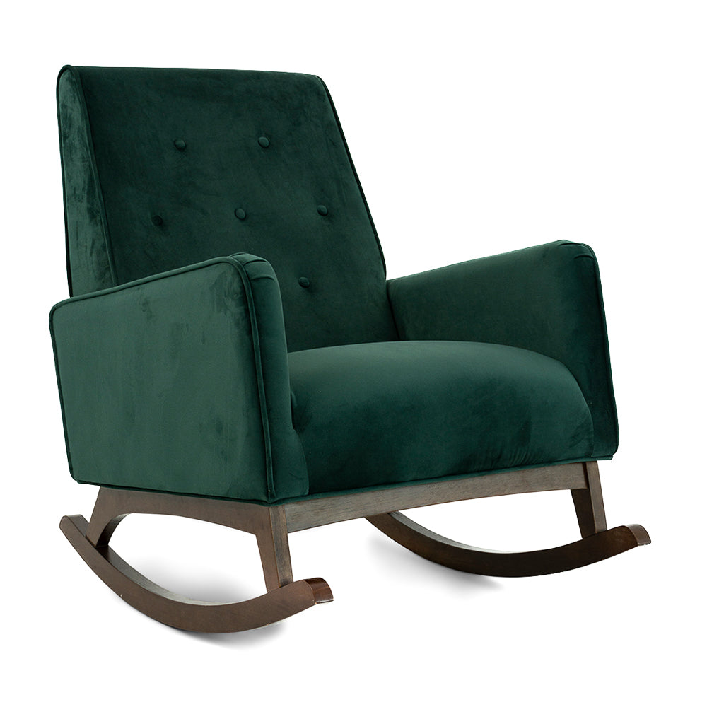 Windsor Rocking Chair | Green Velvet & Solid Wood Legs | MidinMod