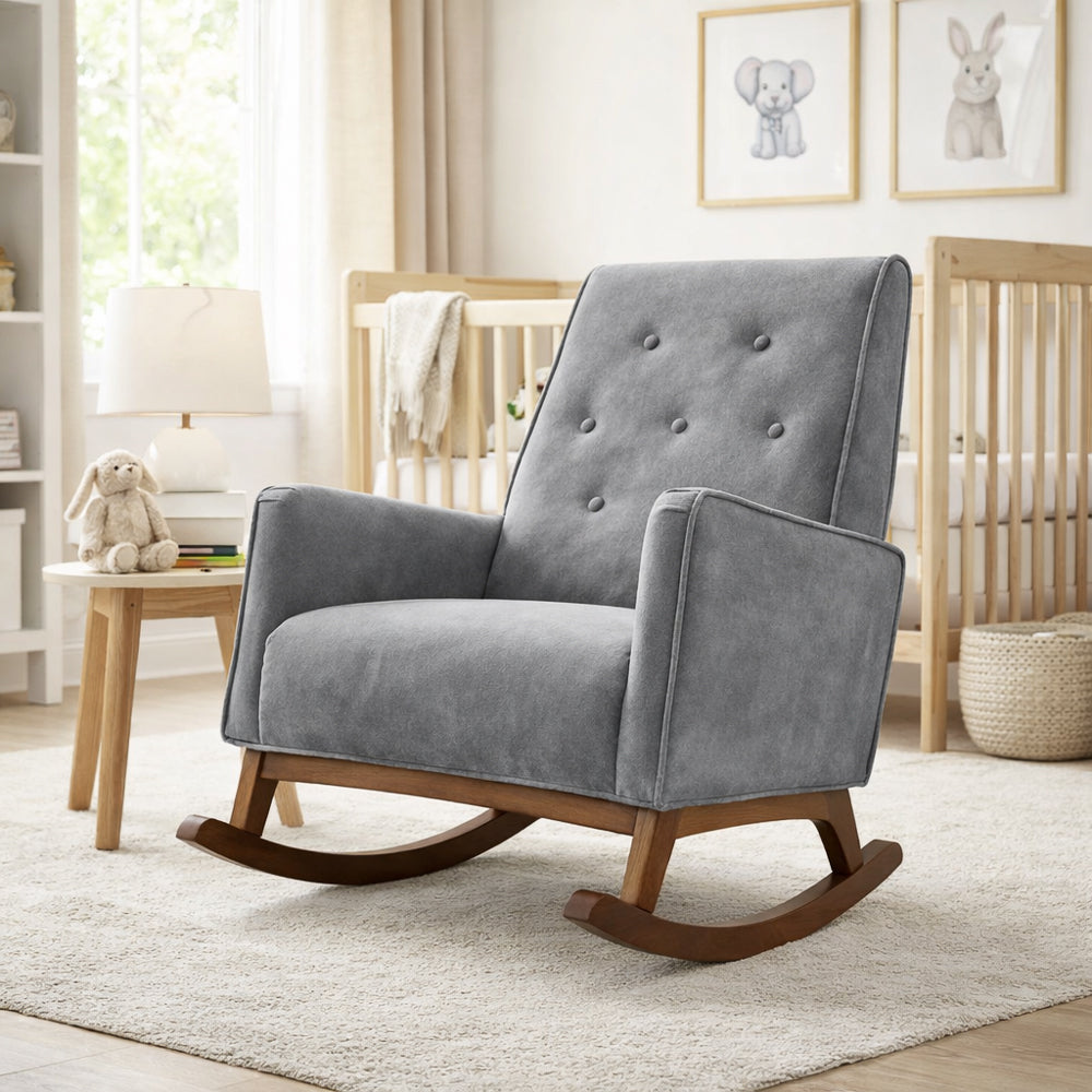 Windsor Rocking Chair | Grey Microfiber & Performance Fabric | MidinMod