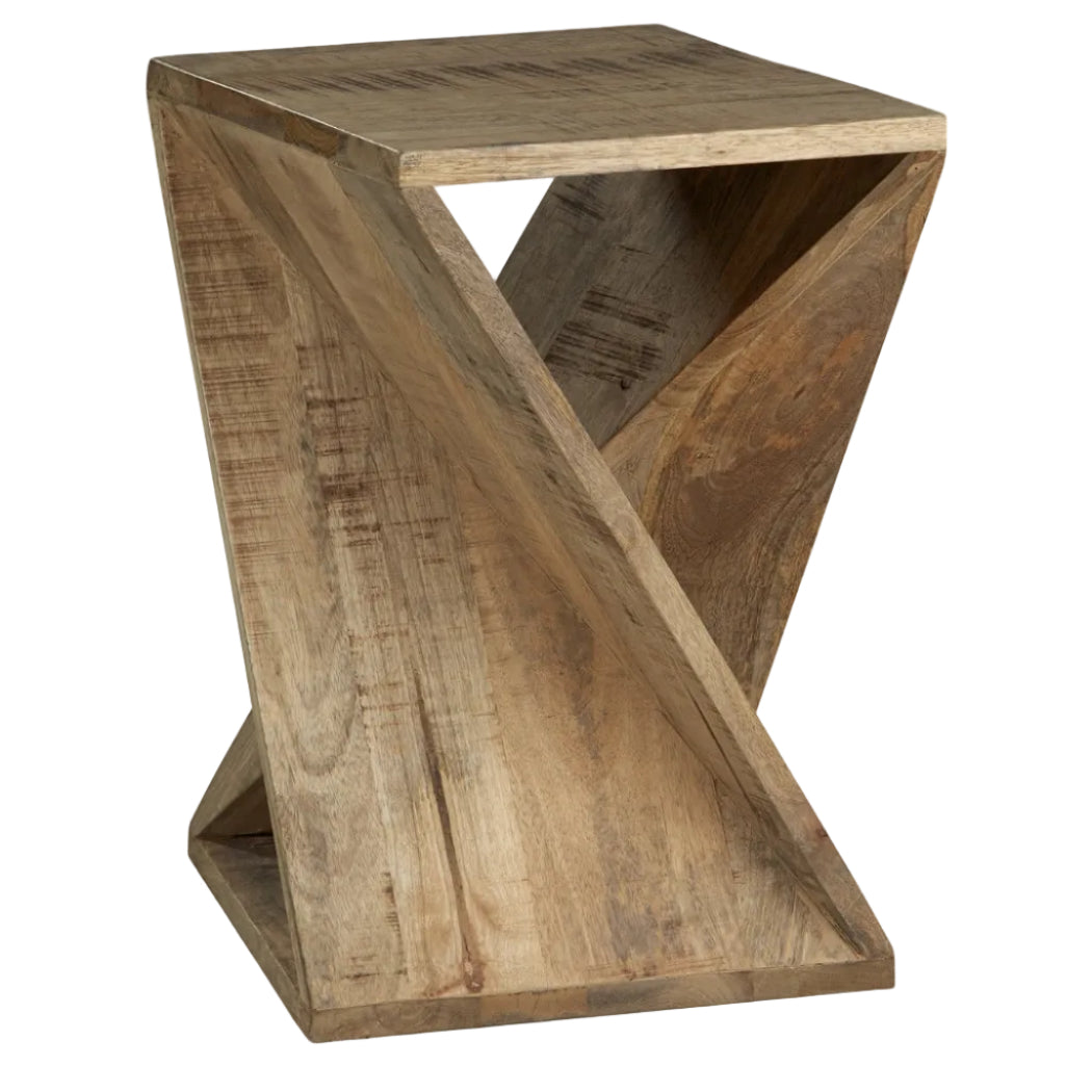 Zalemont Twist Design Wood Accent Table in Distressed Brown | MidinMod