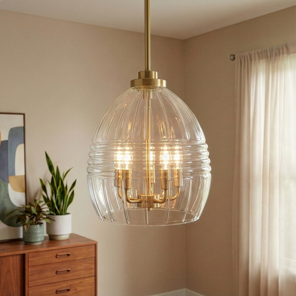 Zen 5-Light Chain Hanging Pendant | Satin Brass and Clear Glass | MidinMod