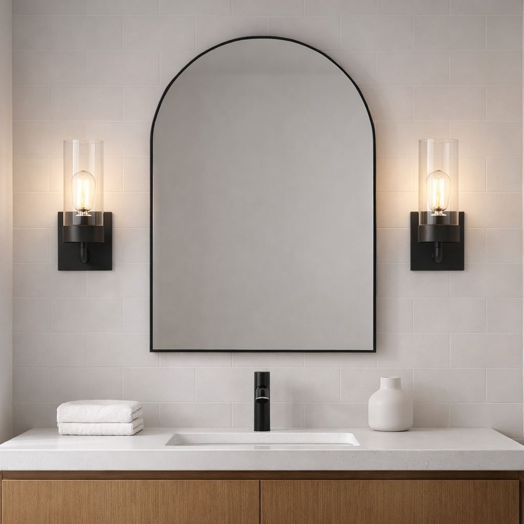 Zephyr Single Light Sconce | Matte Black & Clear Glass | MidinMod