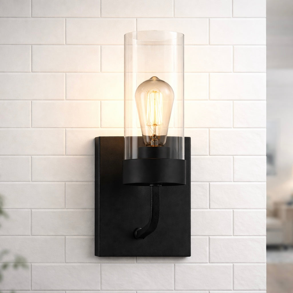 Zephyr Single Light Sconce | Matte Black & Clear Glass | MidinMod