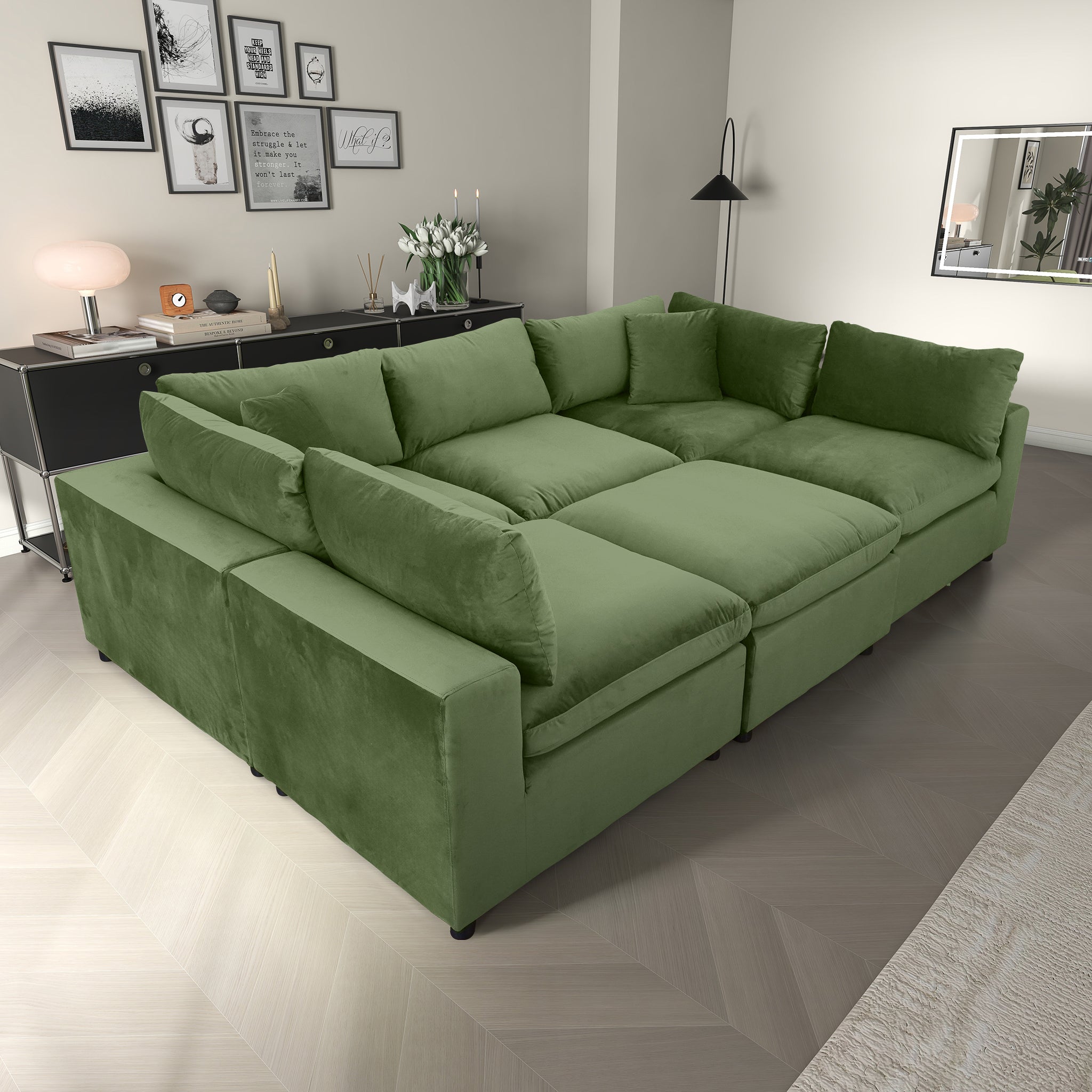 Laurel Olive Green Velvet Modular Sofa