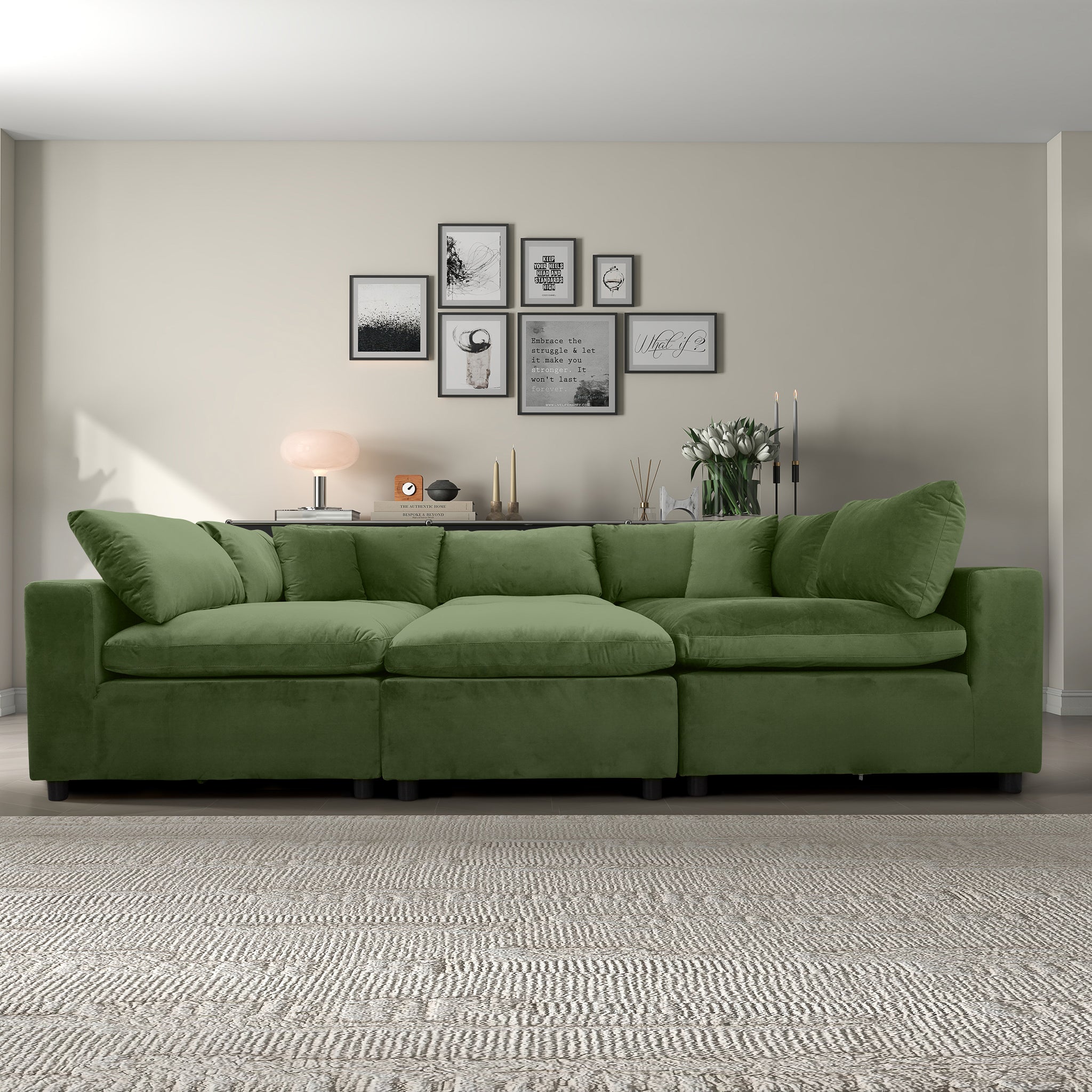 Laurel Olive Green Velvet Modular Sofa