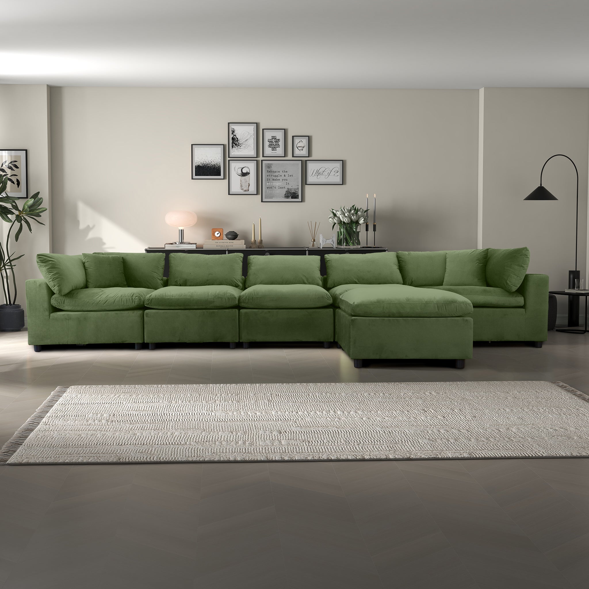 Laurel Olive Green Velvet Modular Sofa
