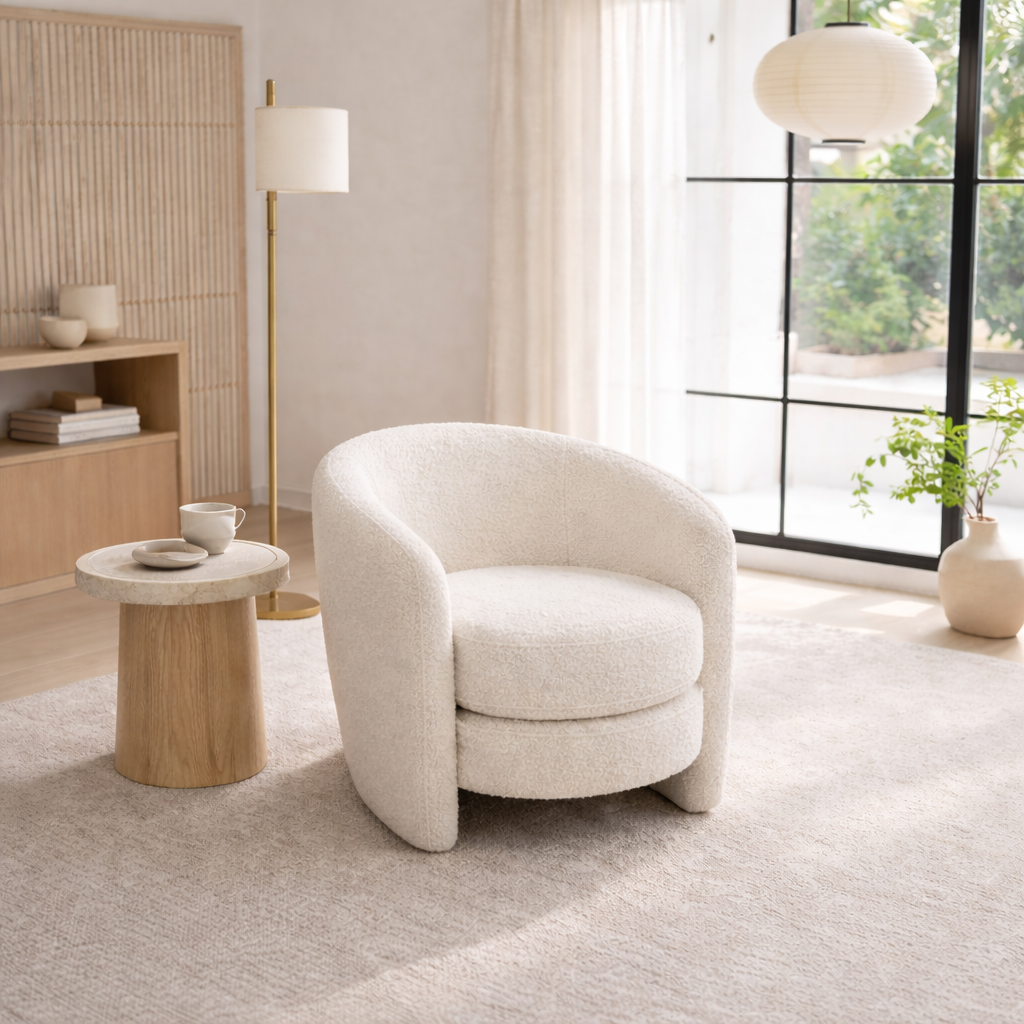 Axis White Boucle Lounge Chair | Contemporary Minimalist Teddy Fabric | MidinMod 