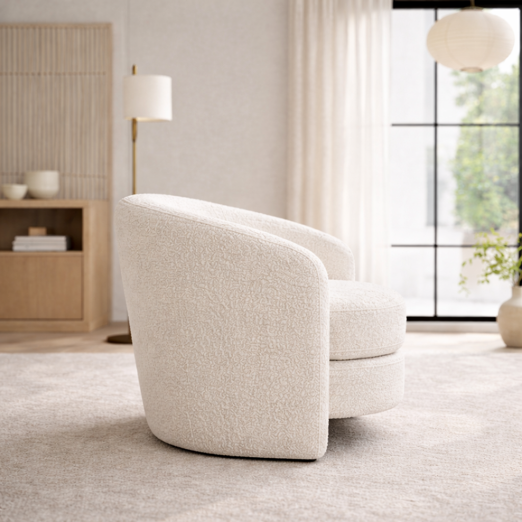 Axis White Boucle Lounge Chair | Contemporary Minimalist Teddy Fabric | MidinMod 