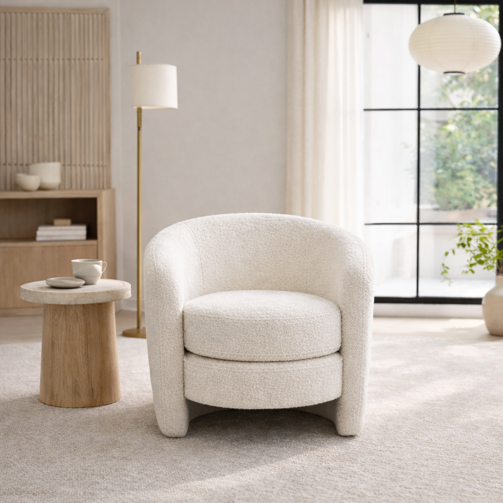 Axis White Boucle Lounge Chair | Contemporary Minimalist Teddy Fabric | MidinMod 
