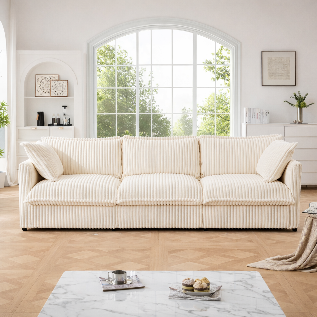 Pierce Slipcovered 3-Seater Corduroy Sofa with Suppleness Armrests