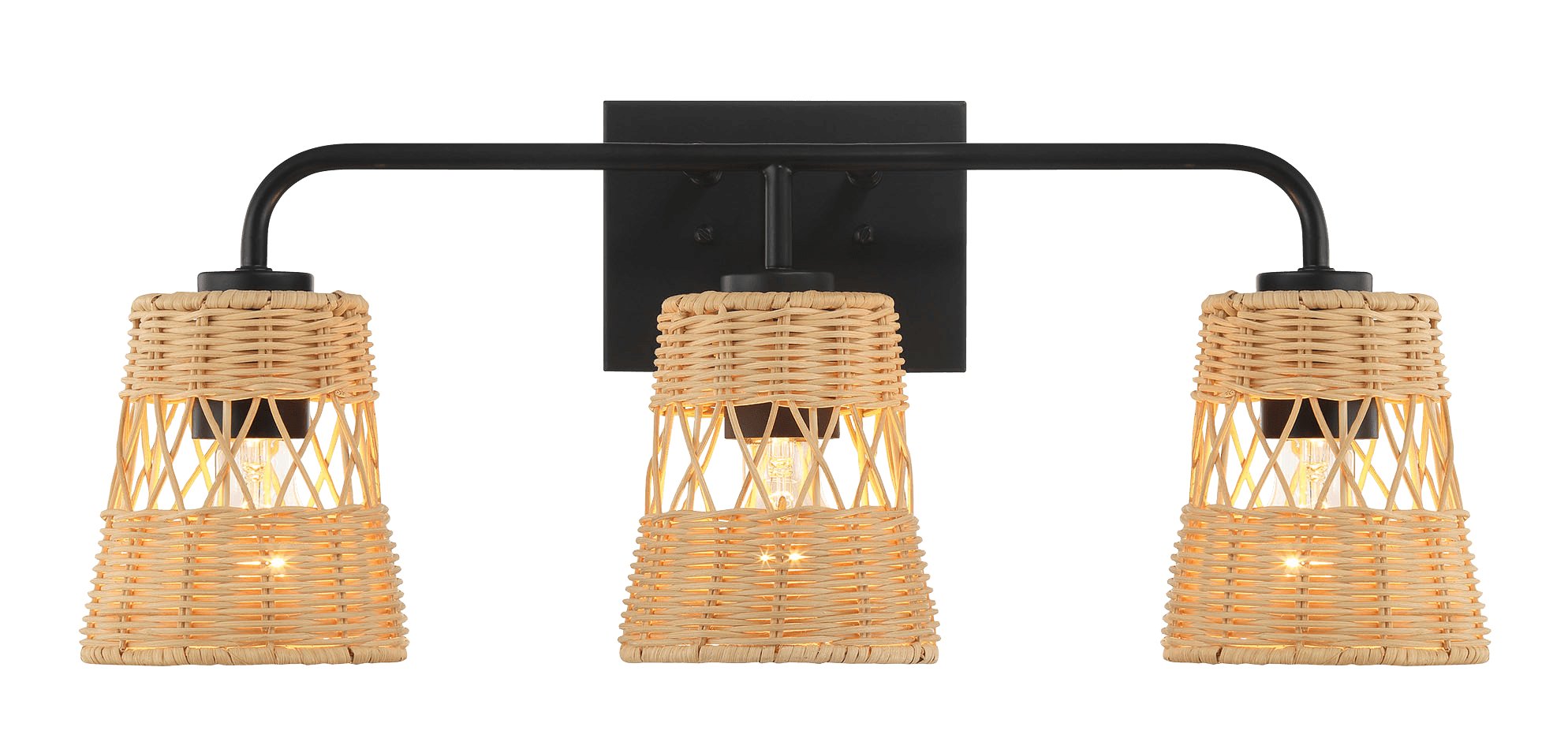 Moonlit Three Lights Wall Sconce With Rattan Shade, Bathroom Lighting Fixtures Over Mirror - MidinMod