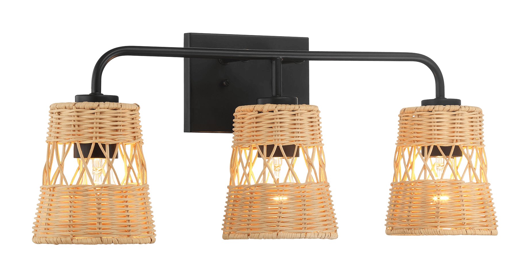 Moonlit Three Lights Wall Sconce With Rattan Shade, Bathroom Lighting Fixtures Over Mirror - MidinMod