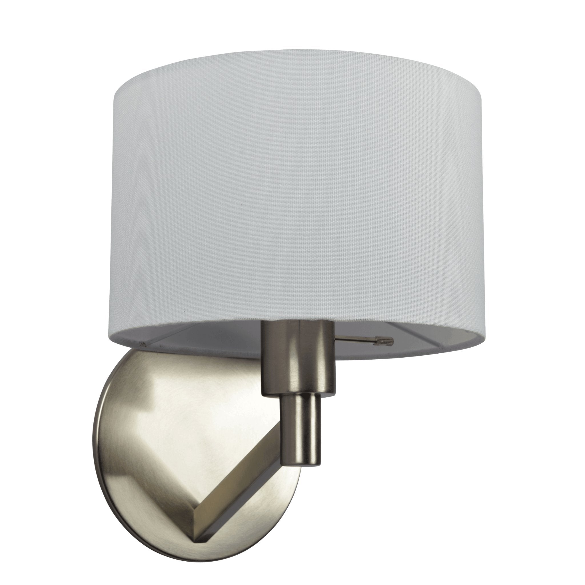 Nebula Brushed Nickel Base Wall Lamp with Rotary Switch White Fabric Shade - MidinMod