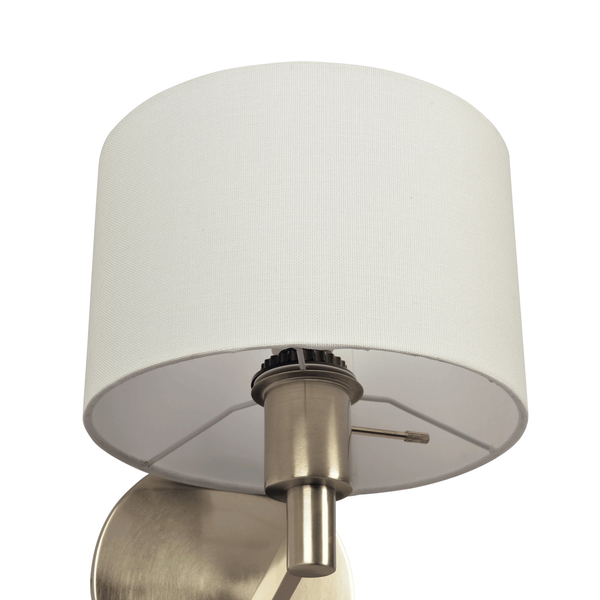 Nebula Brushed Nickel Base Wall Lamp with Rotary Switch White Fabric Shade - MidinMod