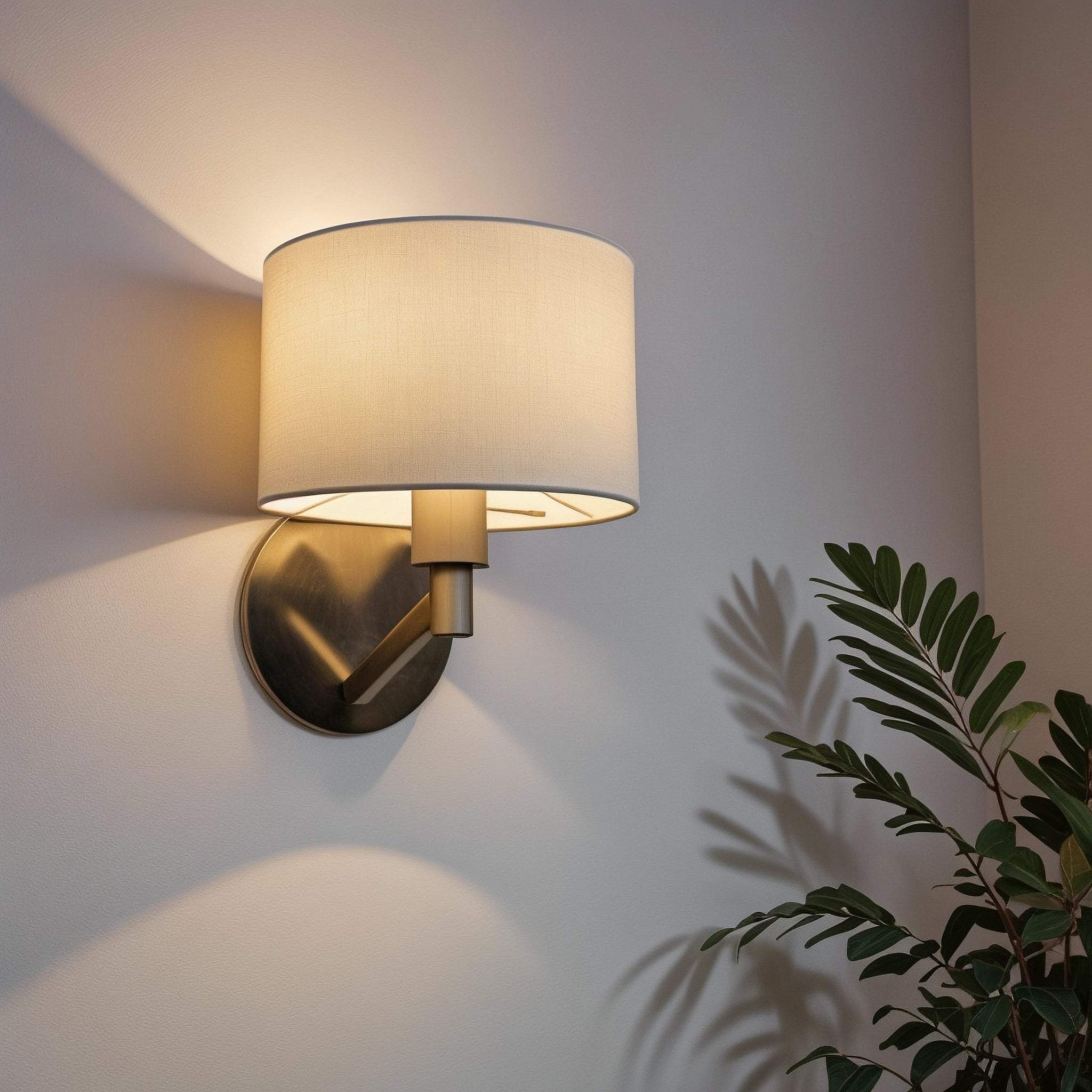 Nebula Brushed Nickel Base Wall Lamp with Rotary Switch White Fabric Shade