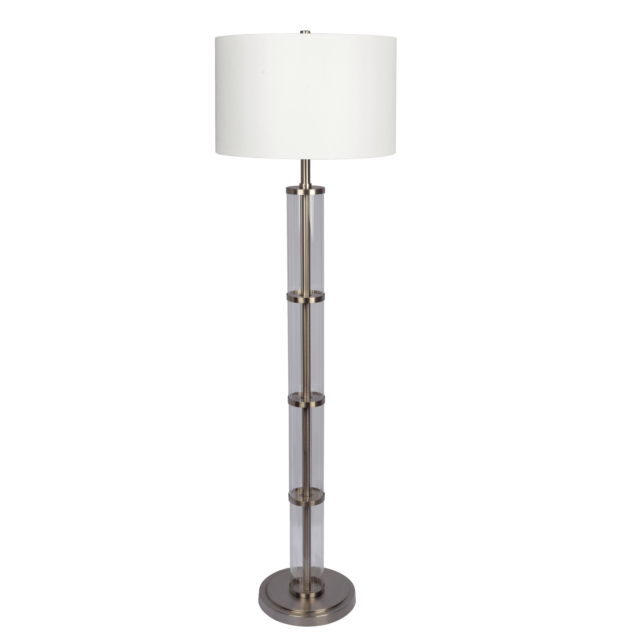 Nimbus Brushed Nickel Floor Lamp with 3-Way Rotary Switch Clear Glass Body Metal Base - MidinMod