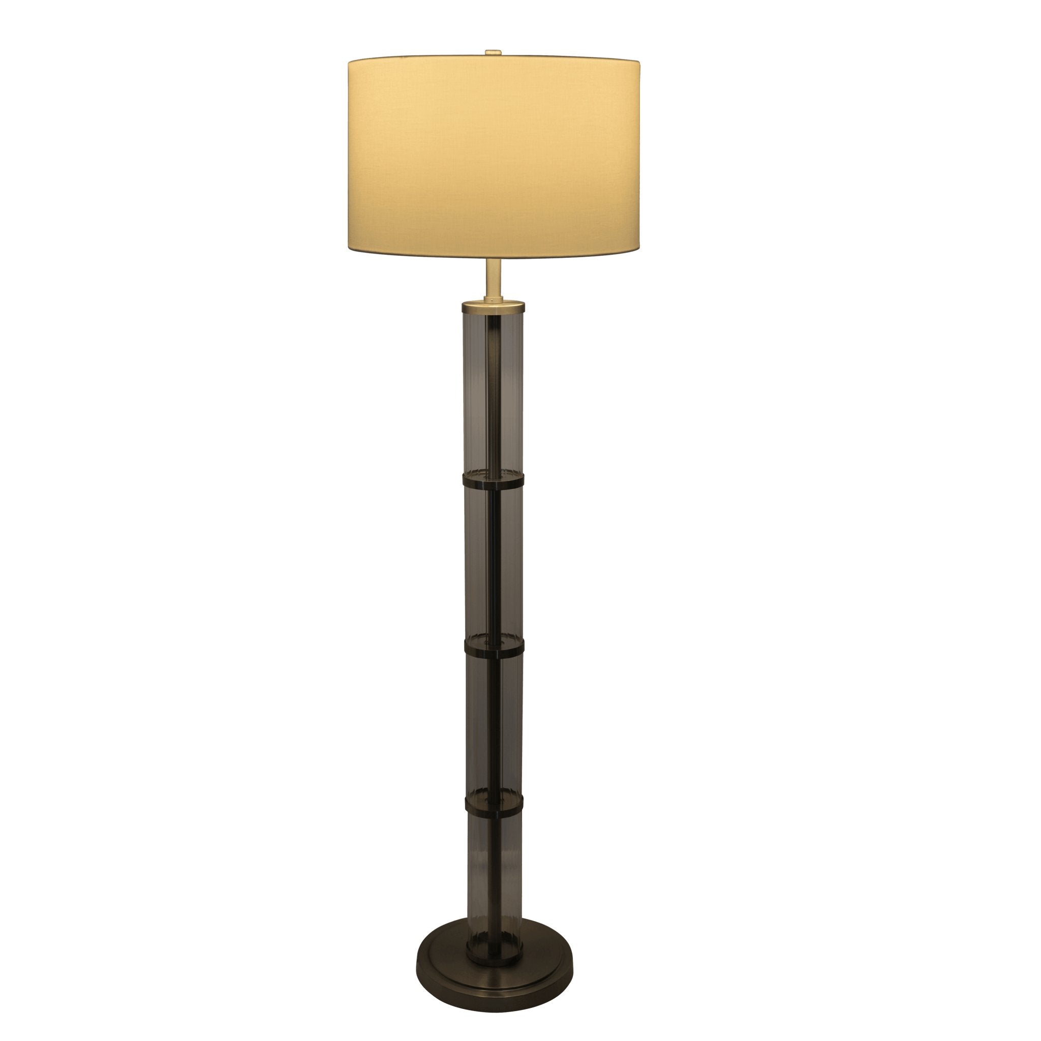 Nimbus Brushed Nickel Floor Lamp with 3-Way Rotary Switch Clear Glass Body Metal Base - MidinMod