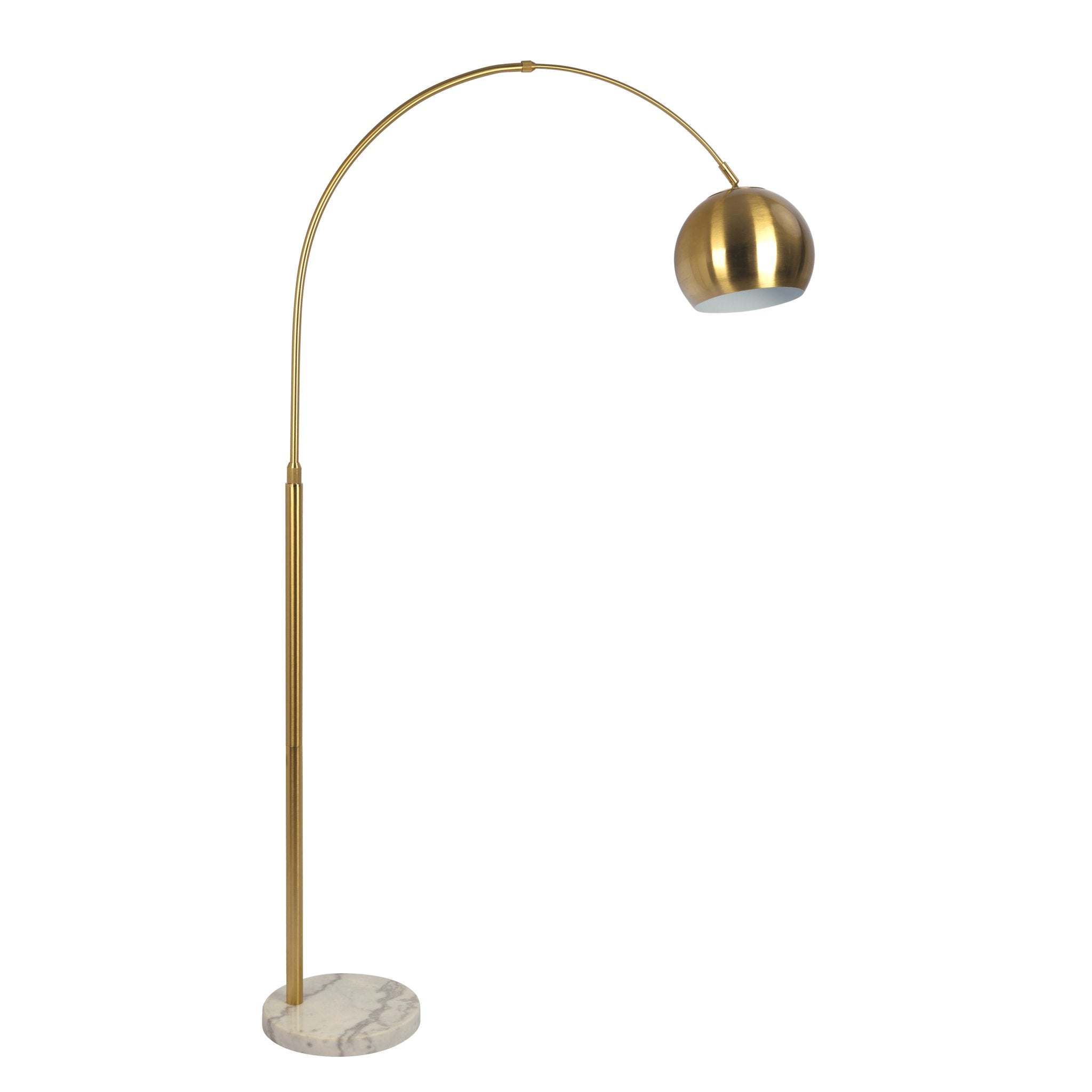 Oasis Long Arm Gold Brass Adjustable Floor Lamp with Round White Marble Base - MidinMod